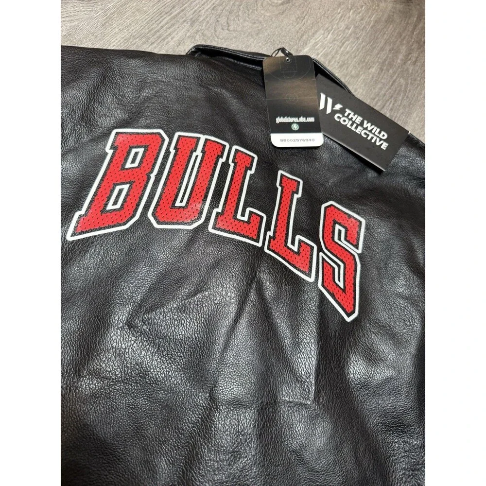 The Wild Collective NBA Chicago Bulls edgy Faux Leather Moto jacket NWT Med - Picture 9 of 14